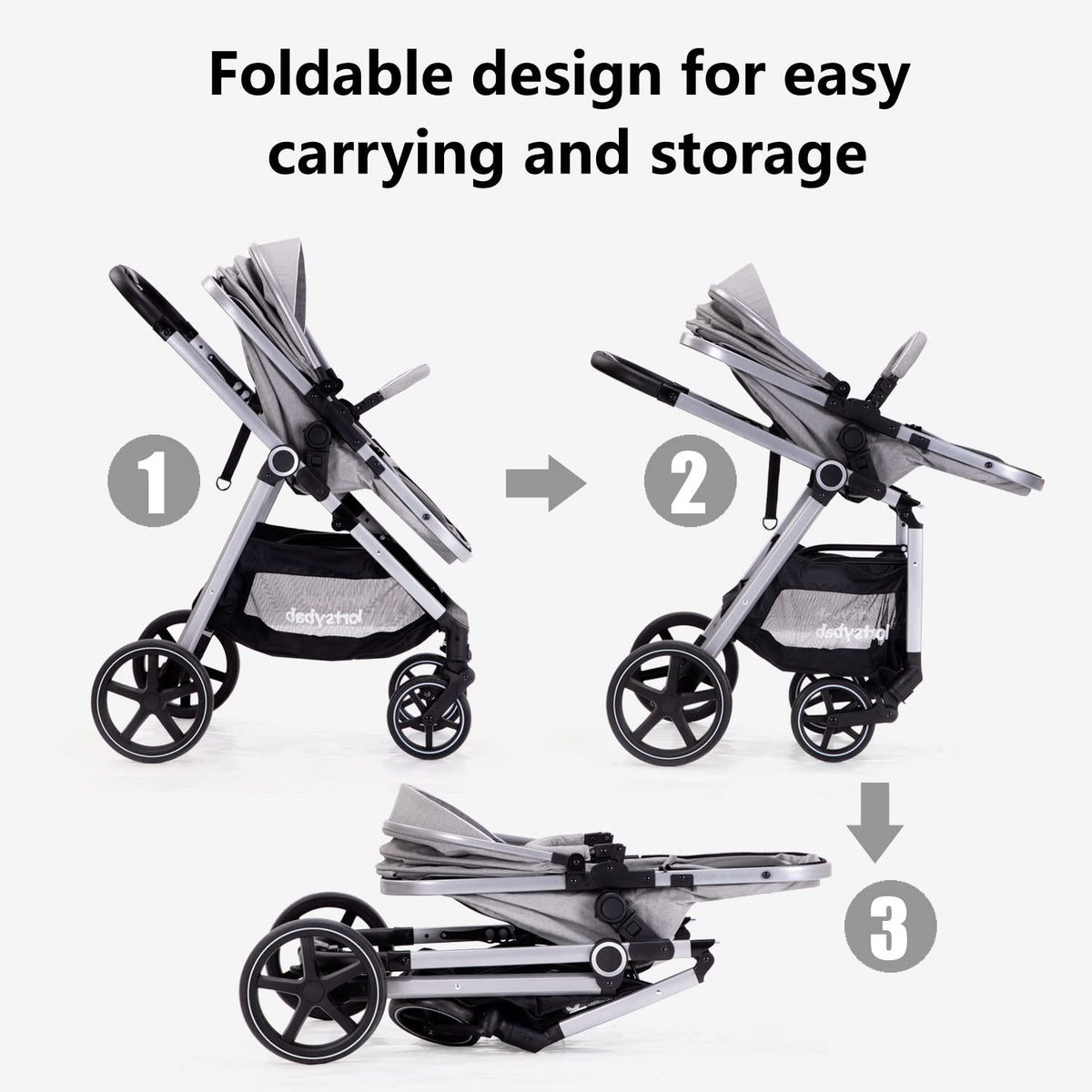 Lortsybab 2-in-1 Baby Stroller - Folding Infant Newborn Pram Stroller with Reversible Seat - Toddler Strollers for 0-36 Months Old Babies