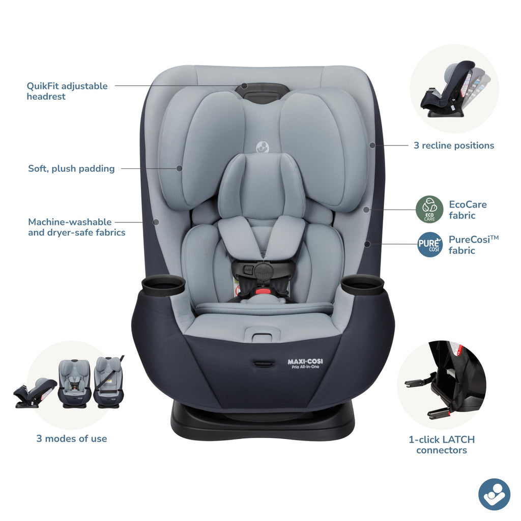 Maxi-Cosi Pria All-in-One Convertible Car Seat, Infant to Toddler Car Seat, Easy-Install Harness, Machine-Washable Cover, 5-100 lbs, SeaDrift