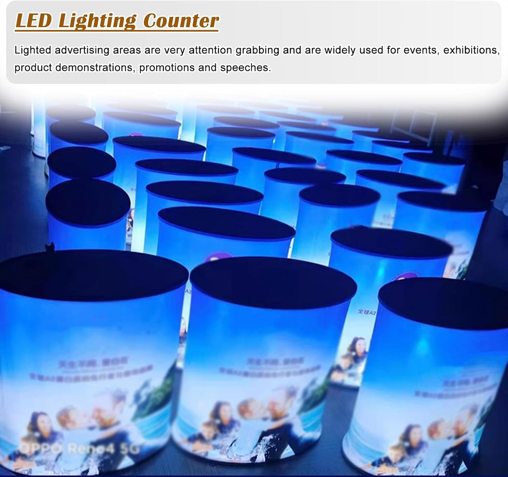 Lifting Podium Table Tradeshow Counter with LED Light, Customize Display Exhibition Vendor Event Desk, Portable Foldable Promotion Counter Stand(Rectangular,3pcs)