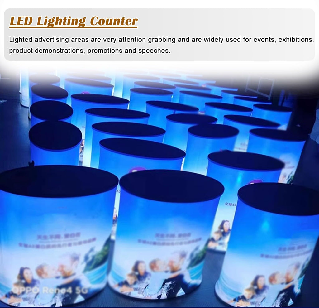Lifting Podium Table Tradeshow Counter with LED Light, Customize Display Exhibition Vendor Event Desk, Portable Foldable Promotion Counter Stand(Rectangular,3pcs)