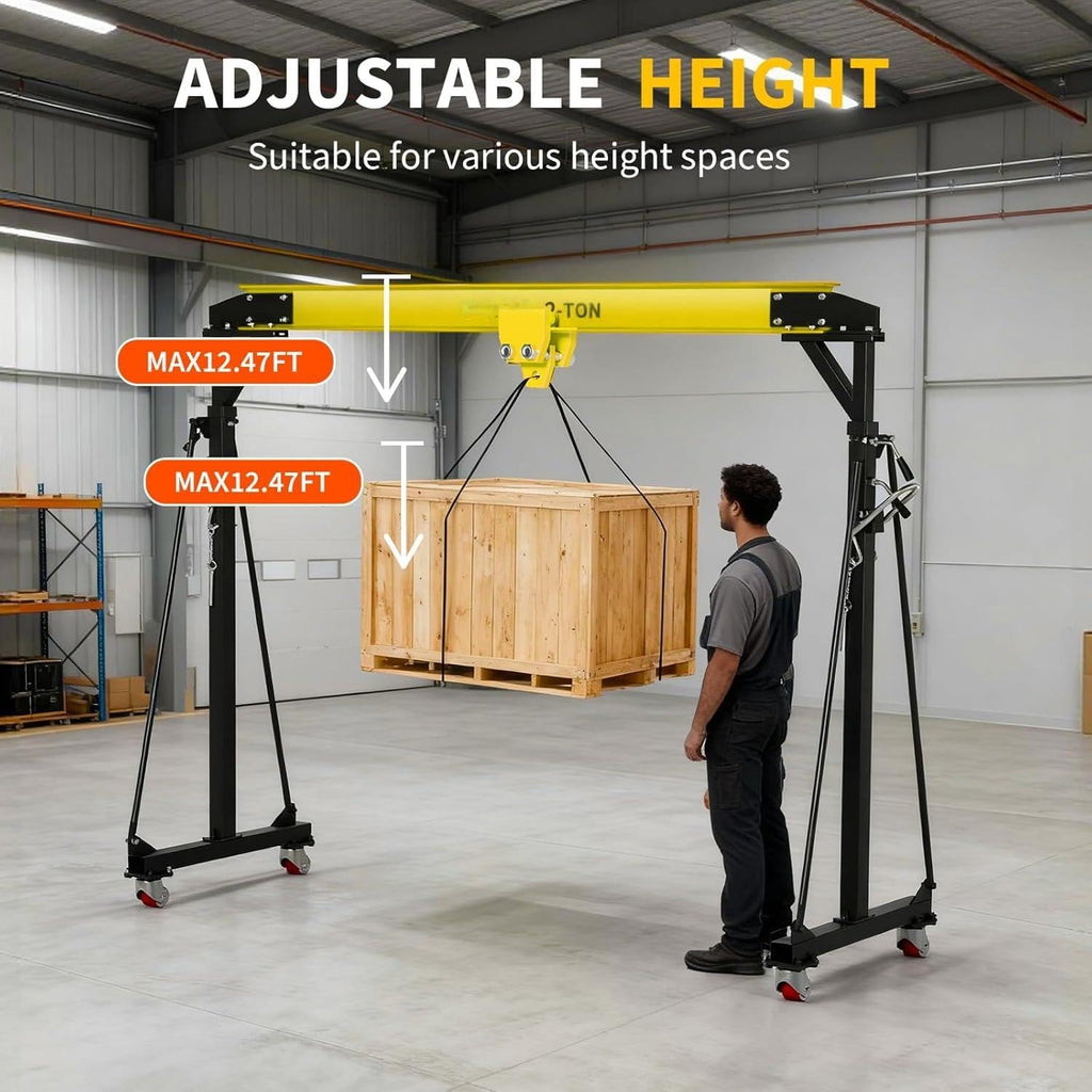 1 Ton Gantry Crane, 8-12FT, 2200LBS, Manual Trolley