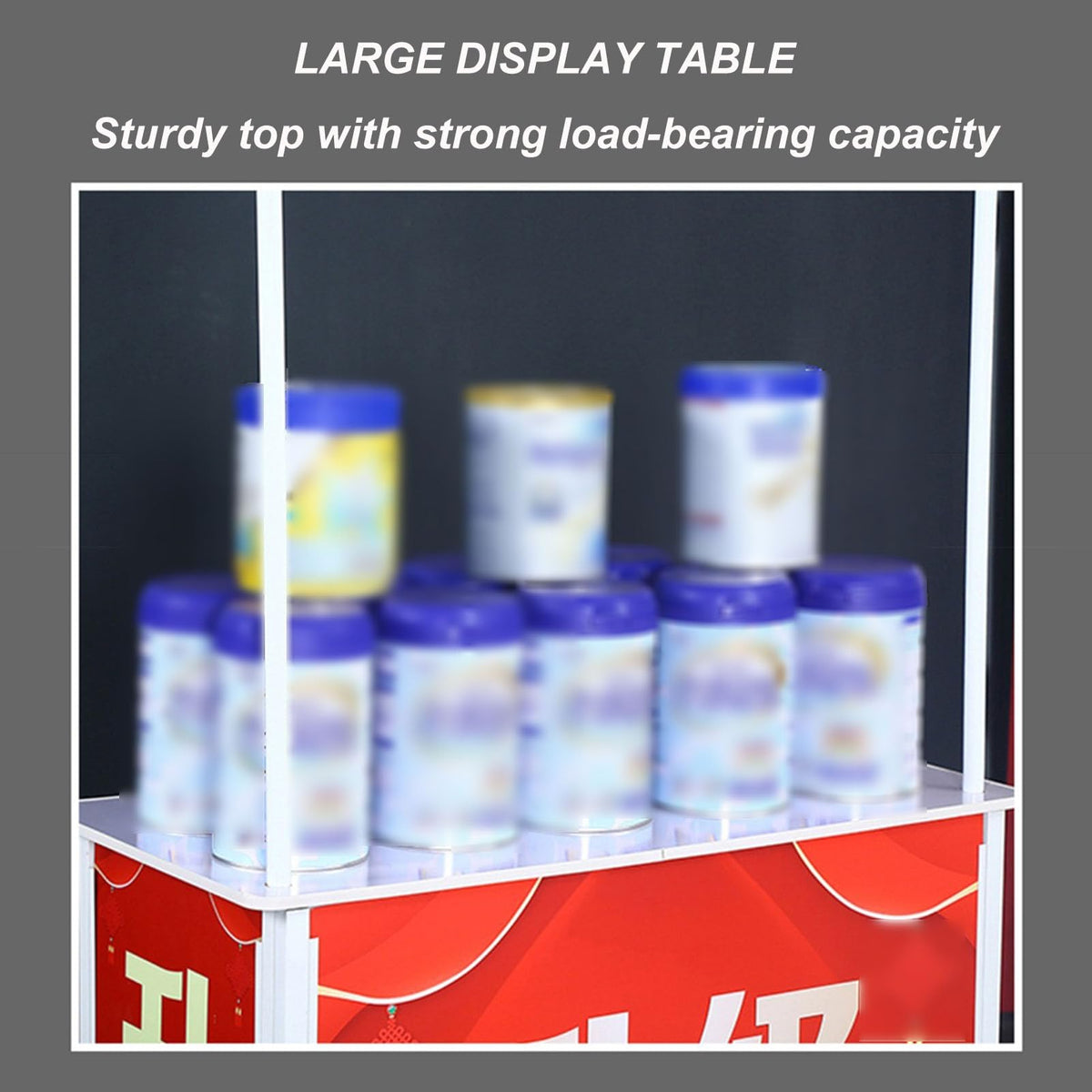 Portable Trade Show Counter Table Exhibition Foldable Promotional Counter Retail Advertising Display Banner Stand Supermarket Tasting Table Reception Event Desk (PVC Board, 80 * 40 * 85 cm)
