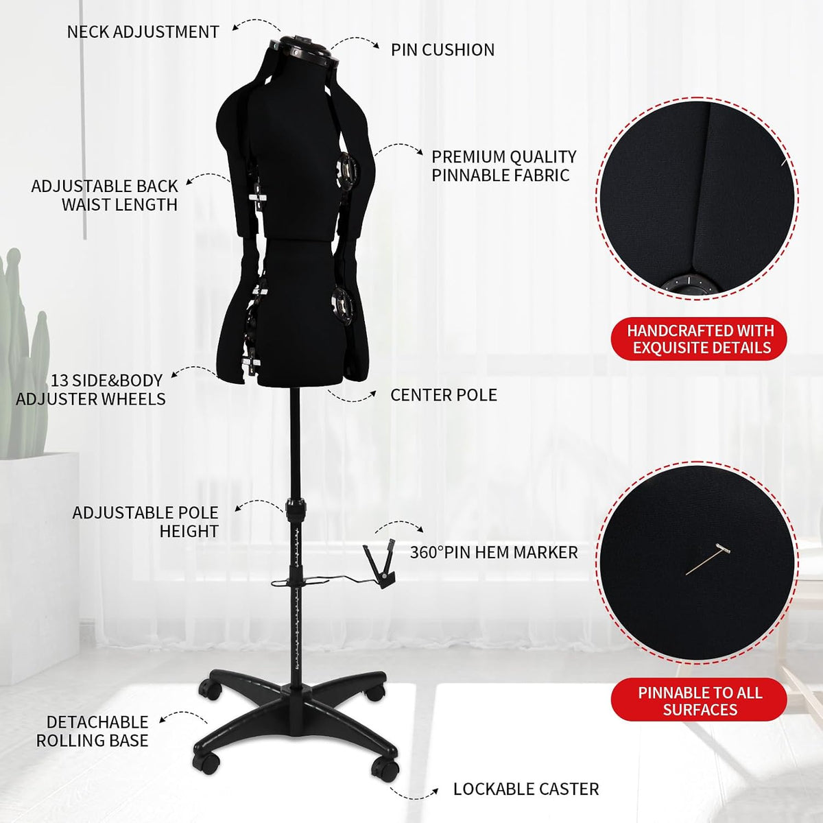 Black Female Adjustable Dress Form Mannequin Size 6-14
