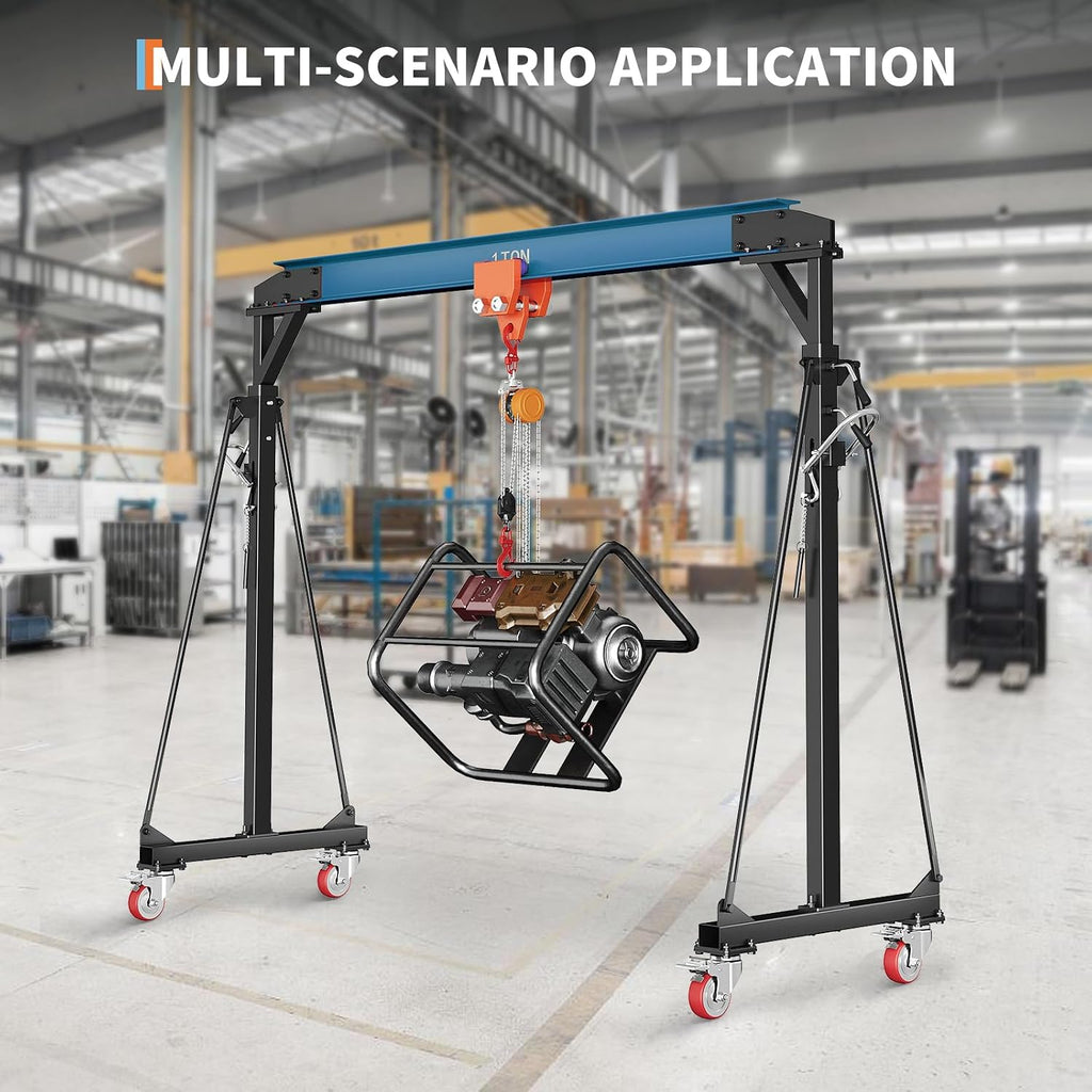 Garvee 4400LBS Gantry Crane, 2 Ton Shop Lift Hoist 8-11 FT with Trolley