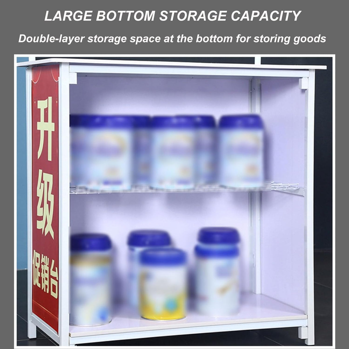 Portable Trade Show Counter Table Exhibition Foldable Promotional Counter Retail Advertising Display Banner Stand Supermarket Tasting Table Reception Event Desk (PVC Board, 80 * 40 * 85 cm)