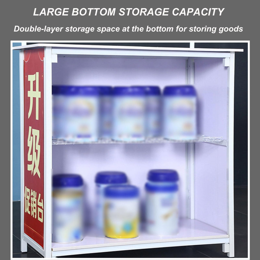 Portable Trade Show Counter Table Exhibition Foldable Promotional Counter Retail Advertising Display Banner Stand Supermarket Tasting Table Reception Event Desk (PVC Board, 80 * 40 * 85 cm)