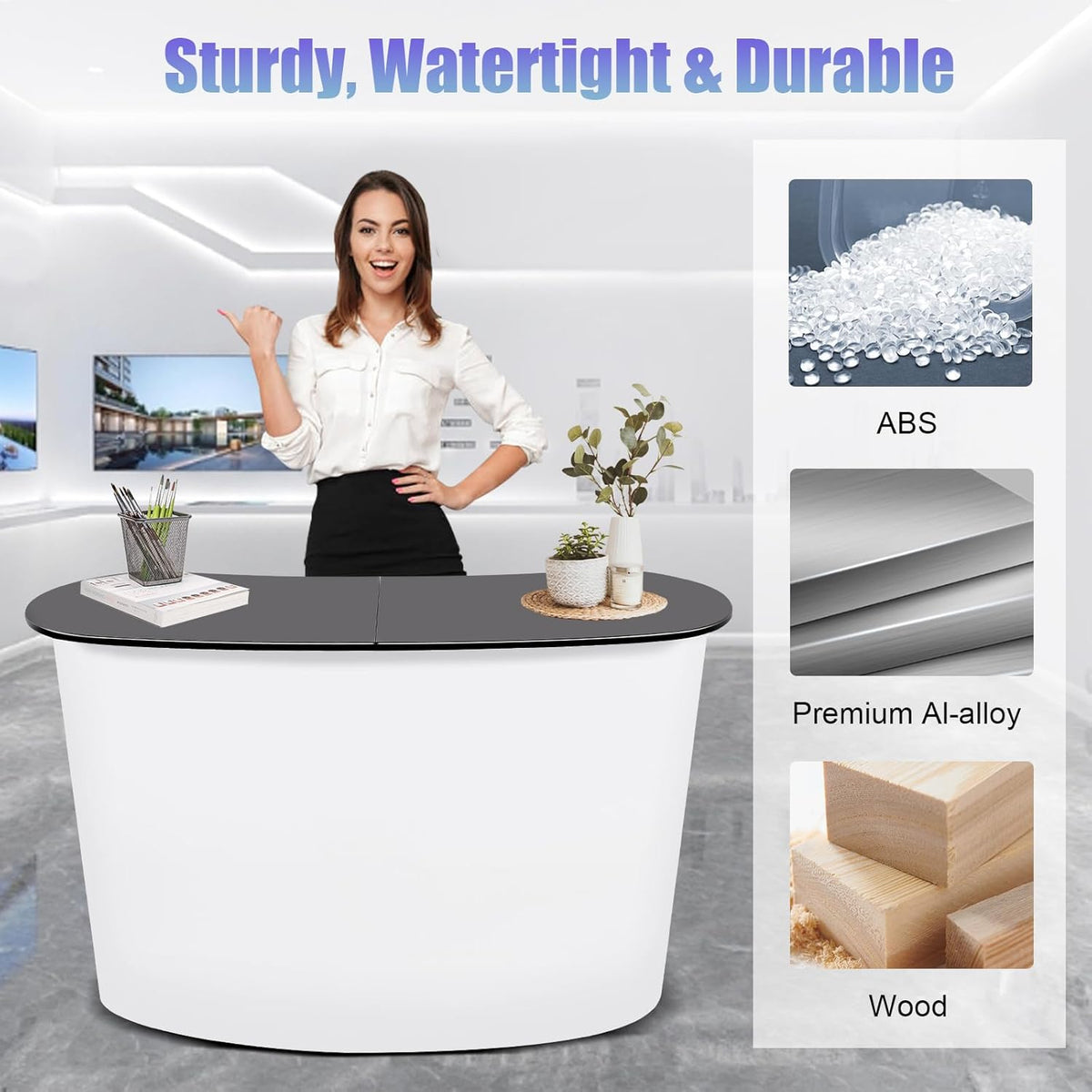 Portable Exhibition Counter Folding Display Counter with Storage Shelves