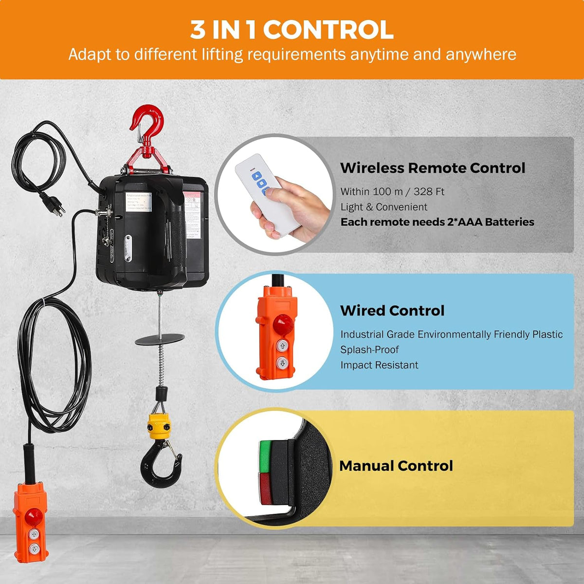 BEAMNOVA 3-in-1 Portable 1543lbs Electric Hoist Wireless Remote Control