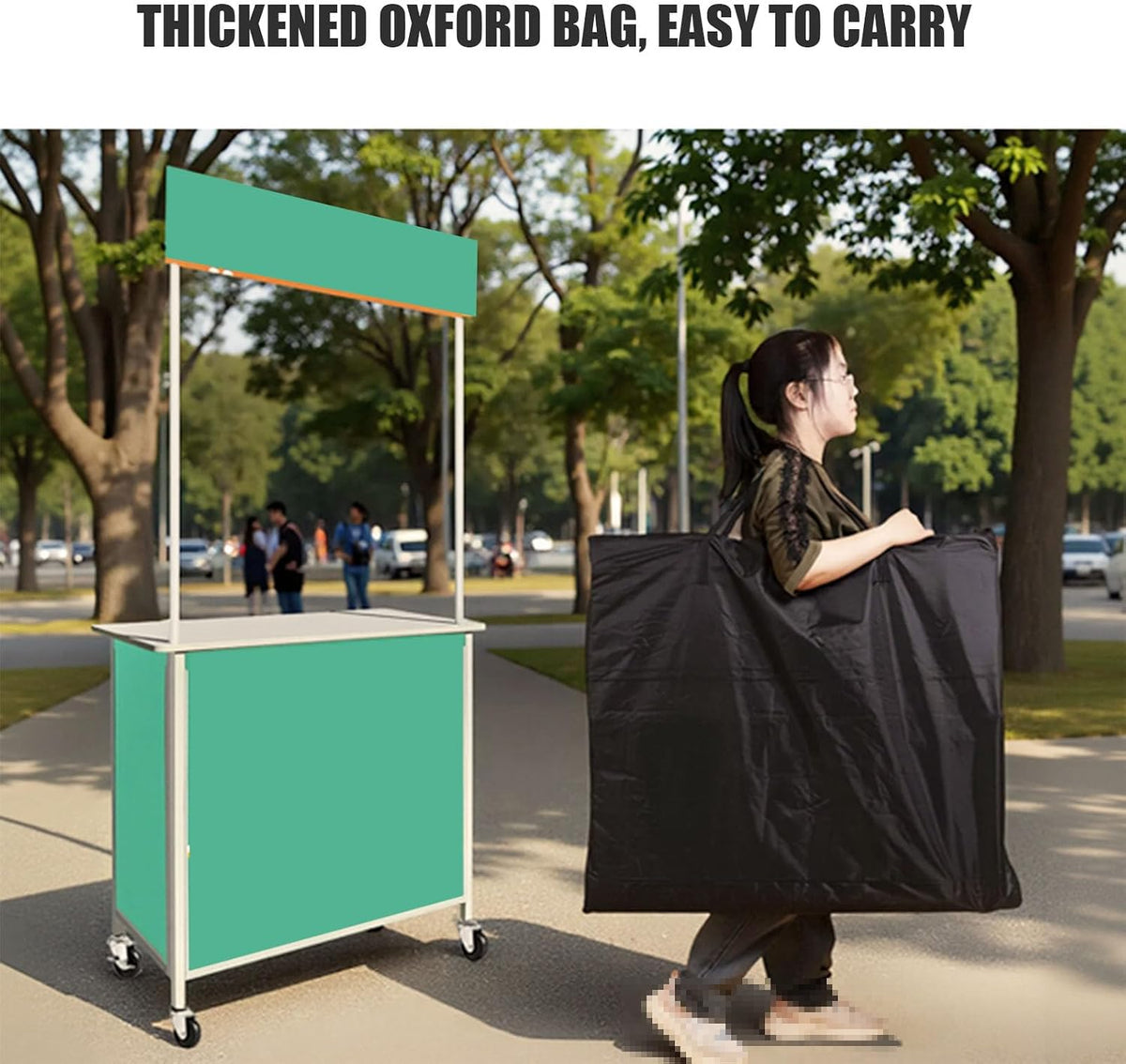 Mobile Portable Promotion Counter Table, Folding Retail Reception Event Front Desk Podium Table Exhibition Speech Stand,Supermarket Tasting Desk Booth Kiosk Trade Advertising Display Banner Stand