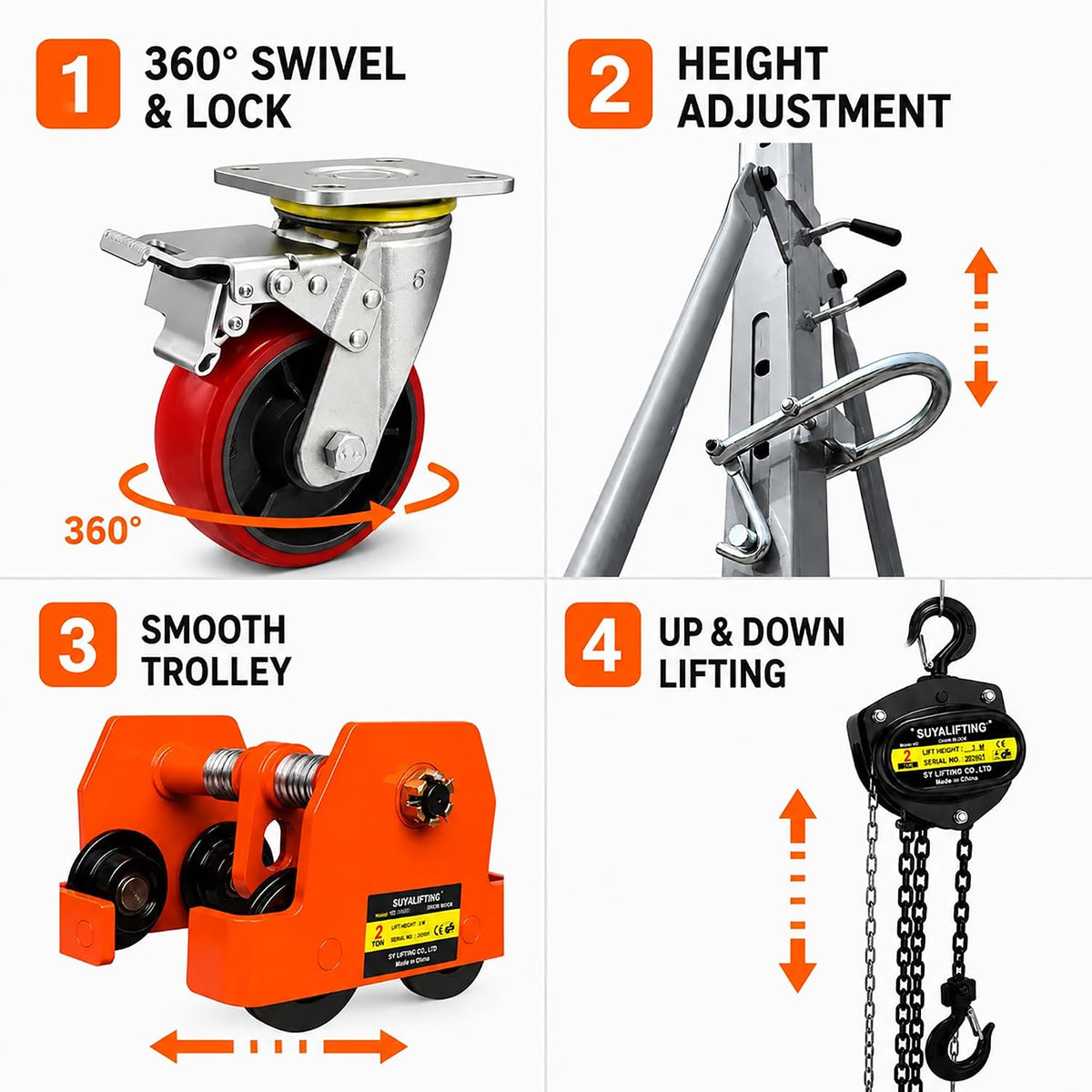 Portable Gantry Crane, 4400 LBS/2 Ton Load Capacity, 10.5 FT Wide, 9.85â13.9 FT Adjustable Height, Heavy Duty Chain Lift Shop Crane with Trolley & Hoist for Garage, Workshop & Warehouse