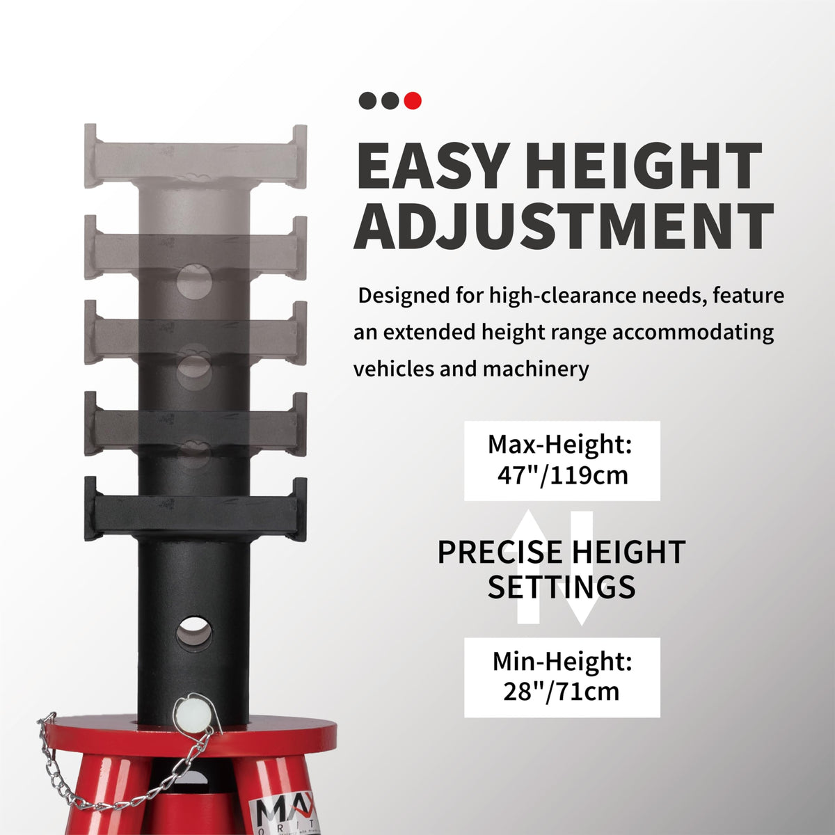 Maxority 10 Ton (20,000 lbs) Capacity Heavy-Duty Medium Profile Pin Type Adjustable Jack Stand for Trucks & Equipment, 1 Pair