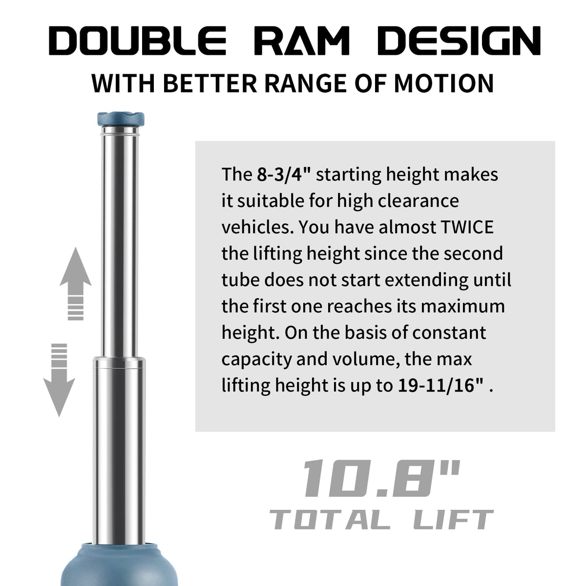 BAOSHISHAN 4 Ton Double Ram Bottle Jack 10.43" to 24" Lift Range