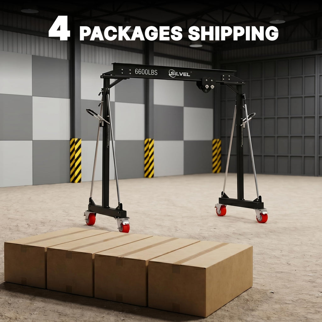 SILVEL 3 Ton Gantry Crane 6600LBS, Adjustable Height 8.53-12.47FT Heavy Duty Portable Engine Hoist with Steel I-Beam & Manual Trolley for Workshop, Garage, Warehouse,Red