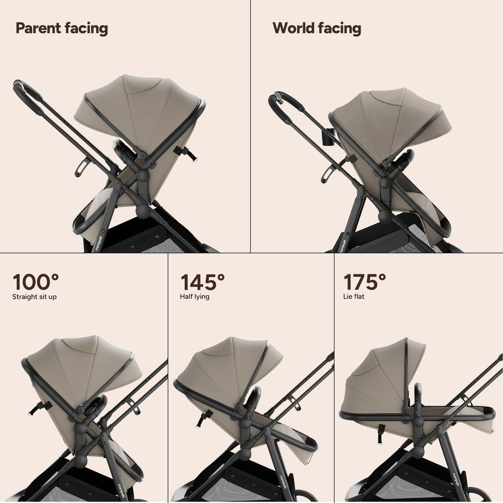 Mompush Wiz 2-in-1 Bassinet Stroller Reversible Seat, One-Hand Fold, Sage