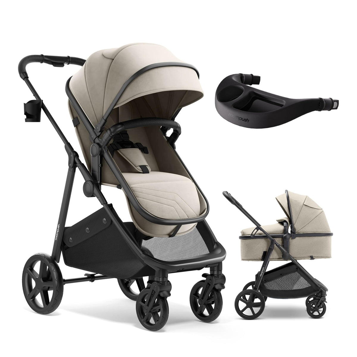 Mompush Wiz 2-in-1 Bassinet Stroller Reversible Seat, One-Hand Fold, Sage
