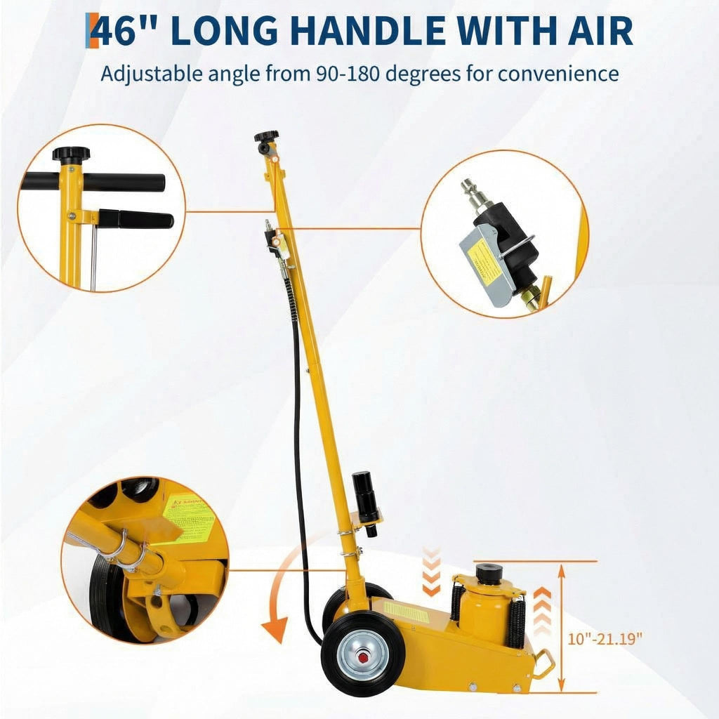 GarveeTech 22 Ton Air Hydraulic Floor Jack for Heavy Duty Trucks & Tractors â Low Profile (9"-17.7"), 4 Adapters, 46" Adjustable Handle â 44,000 Lbs Capacity