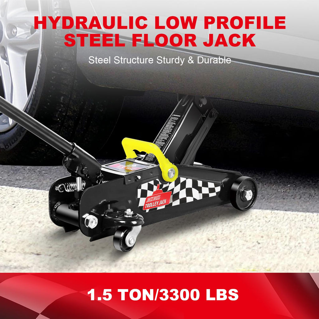 Jack Boss 4 Ton Floor Jack Hydraulic Low Profile Floor Jack with Dual Piston Quick Lift Pump, 4 Ton (8,800 lbs) Capacity, Red