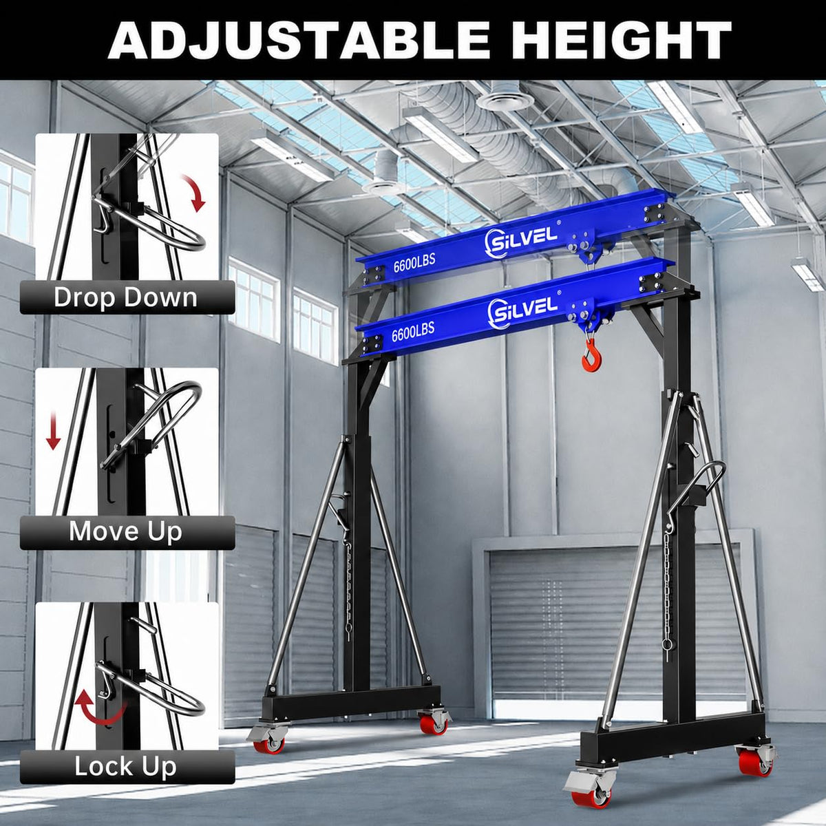 SILVEL 3 Ton 6600Lbs Gantry Crane for Factories, Warehouses, Garage, Blue