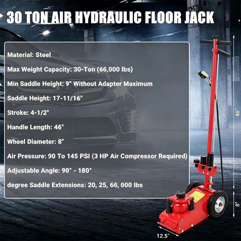 GarveeTech 22 Ton Air Hydraulic Floor Jack for Heavy Duty Trucks & Tractors â Low Profile (9"-17.7"), 4 Adapters, 46" Adjustable Handle â 44,000 Lbs Capacity