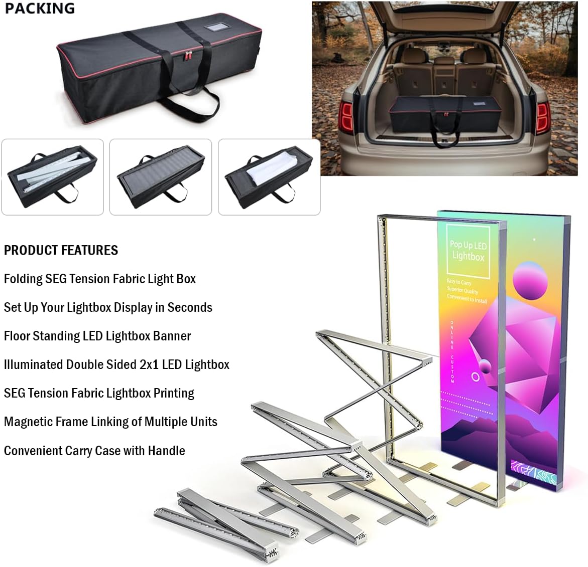 Custom Backlit Banner Stand Folding Pop Up LED Fabric Lightbox
