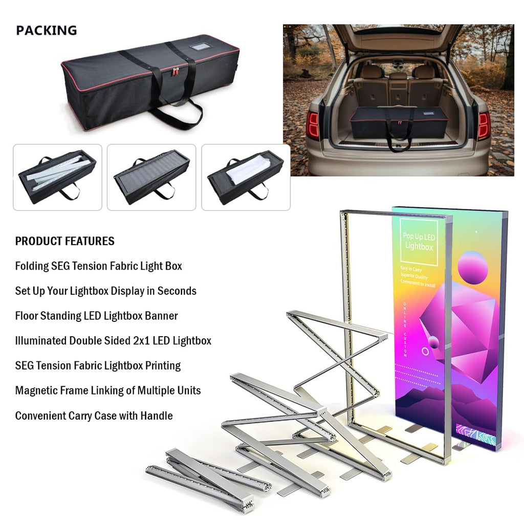 Custom Backlit Banner Stand Folding Pop Up LED Fabric Lightbox