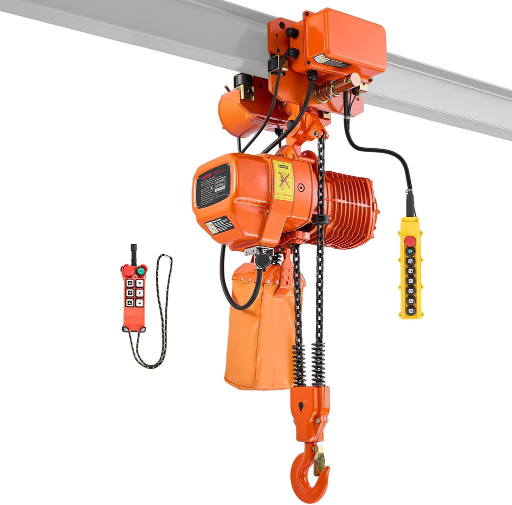 VEVOR 4400lbs Electric Chain Hoist with Power Trolley, 2-Speed Operation, 20ft Lifting Height, 3-Phase 208-240V/440-480V Overhead Crane w/ 328ft Wireless & 16ft Wired Remote Control G100 2-Chain Hoist