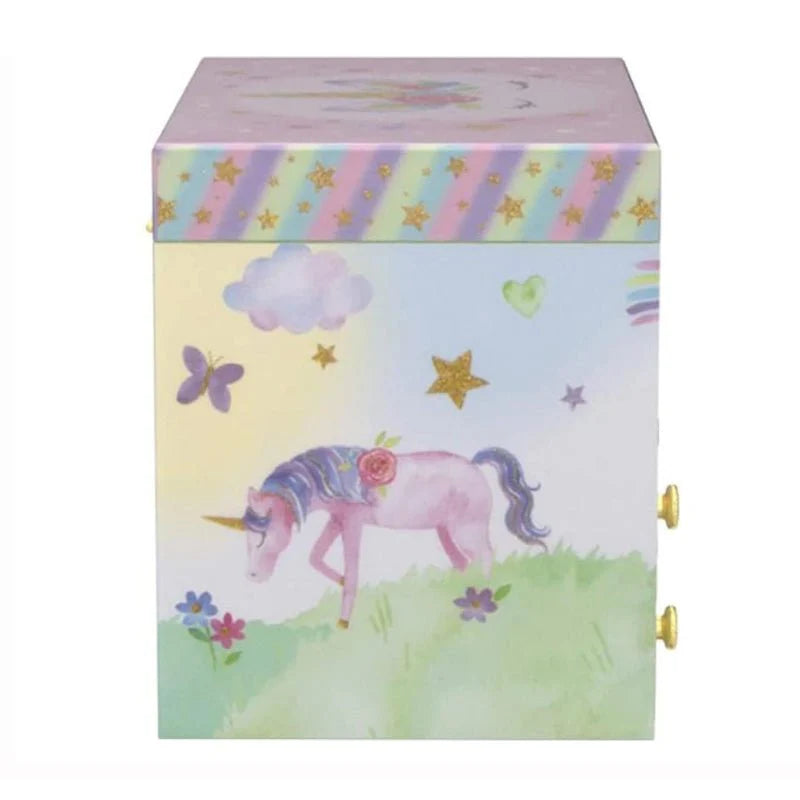 Rainbow Musical Jewelry Box with 4 Drawers and Spinning Unicorn