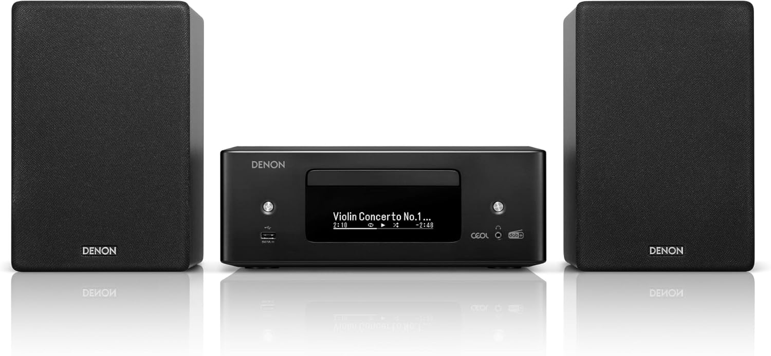 Denon CEOL N-12DAB kompaktowy zestaw, wzmacniacz HiFi z głośnikami, odtwarzacz CD, strumieniowe przesyłanie muzyki, HEOS Multiroom, Bluetooth, WLAN, AirPlay 2, kompatybilny z Alexą, 2 wejścia