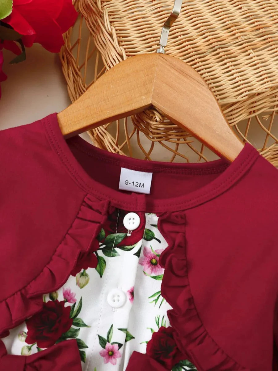 Long Sleeve Baby Romper with Bow Detail – Sizes 6M to 3T