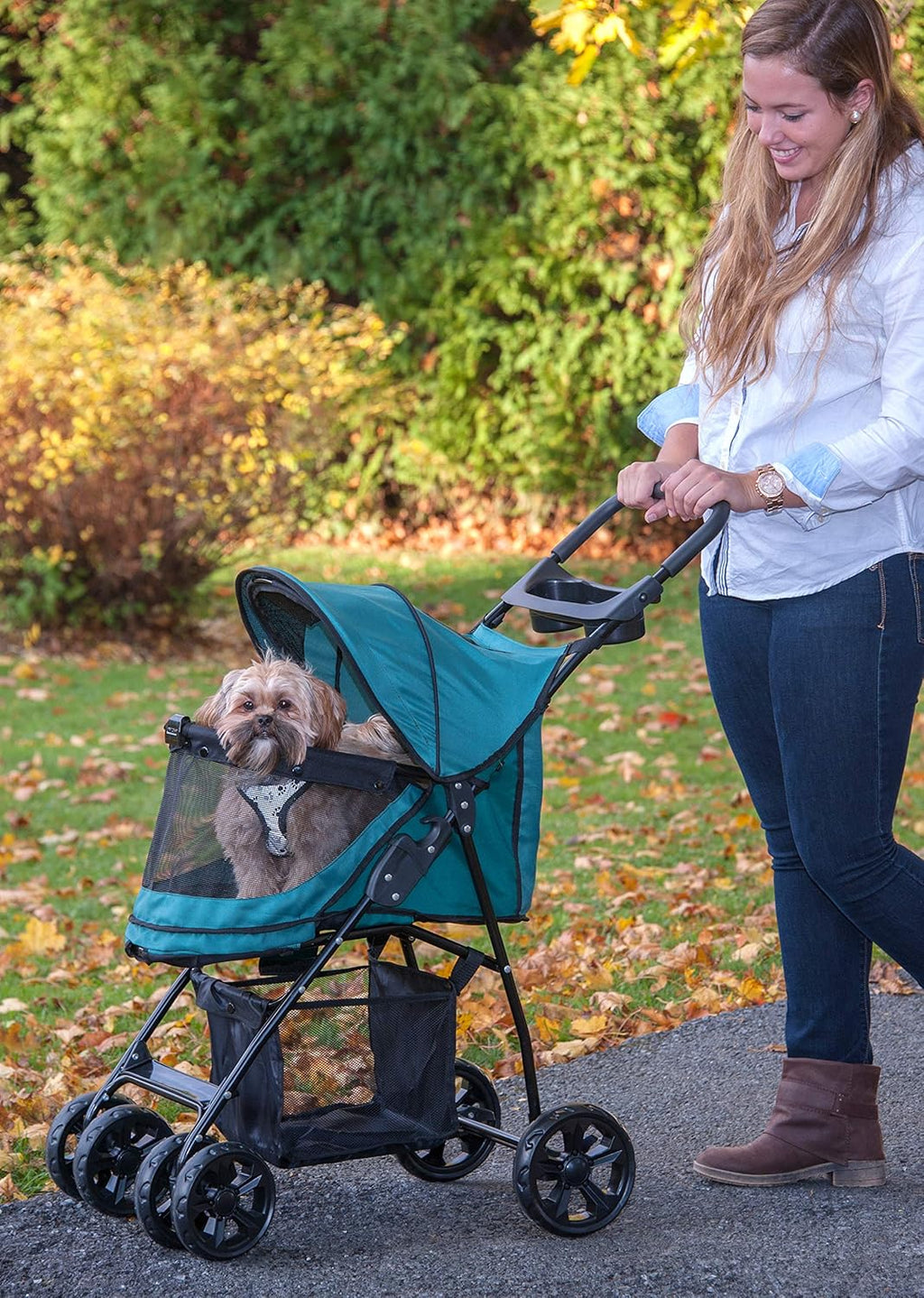 Pet Gear Happy Trails Lite wózek dla zwierząt domowych bez zamka błyskawicznego, łatwy do złożenia ze zdejmowaną wkładką, bezpieczny, kosz do przechowywania + uchwyt na kubek, 4 kolory