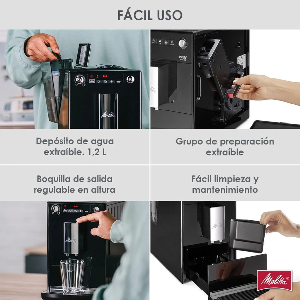 Melitta E 950-222 Caffeo Solo Automatyczny Ekspres do Kawy, 1400 W, 1,2 Litra, Czarny/Srebrny