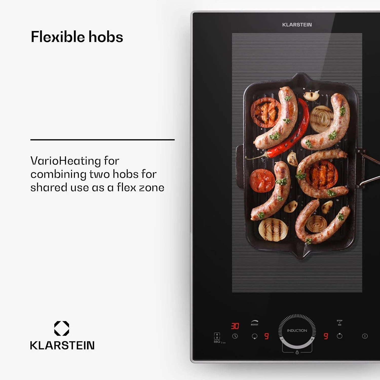 Klarstein Płyta indukcyjna, płyta kuchenna z ceramiki szklanej, 7000 W, płyta indukcyjna z 4 płytami, płyta indukcyjna do zabudowy z ekranem dotykowym i timerem, nowoczesne płyty grzewcze z
