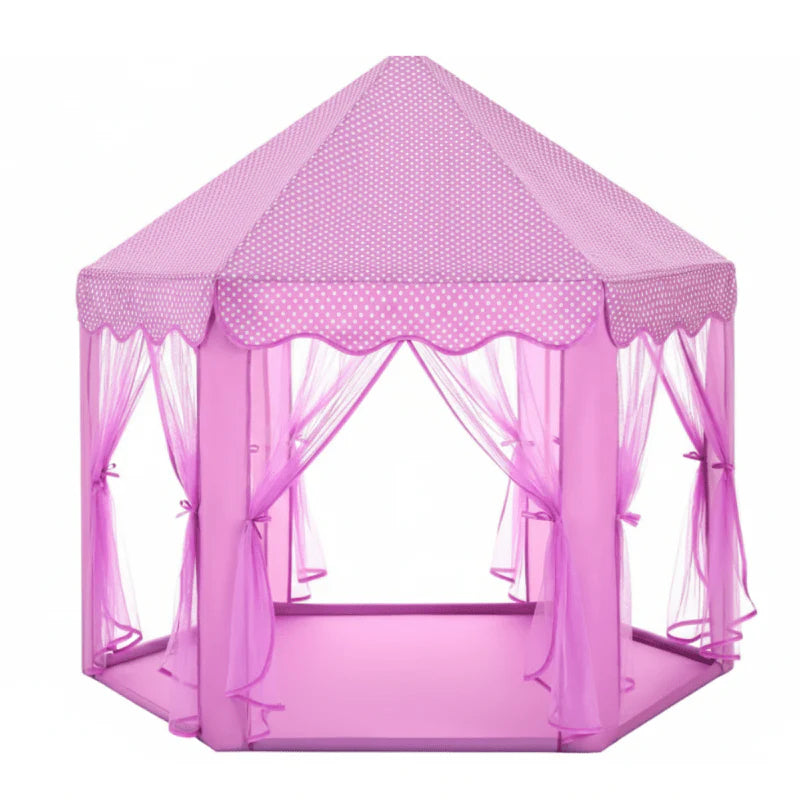 Kids Castle Play Tent with Mesh Curtains and Star String Lights