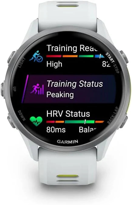 Garmin Forerunner 970 - obudowa Whitestone | Wysokiej klasy inteligentny zegarek do biegania z wyświetlaczem Amoled i wbudowaną latarką LED, do 15 dni pracy na baterii i uchwytem nawigacyjnym