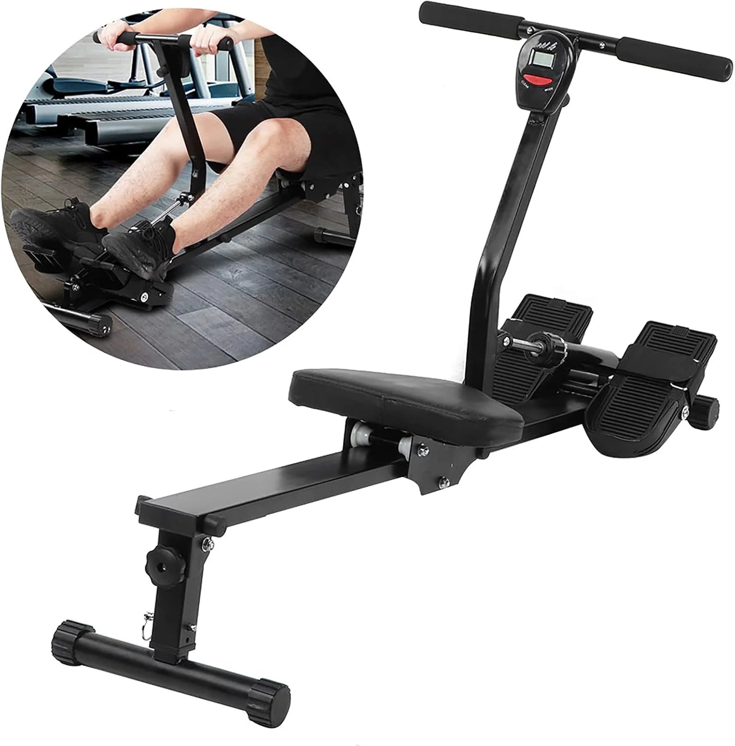 Składany Wioślarz, Wioślarz do ćwiczeń w Domu z Regulowanym Oporem, o Wytrzymałej Stalowej Ramie z Cyfrowym Monitorem LCD, Idealny do Treningu Cardio