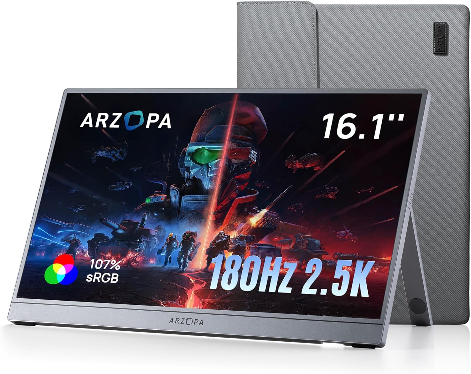 ARZOPA 16 Przenośny Monitor 2.5K | Matryca IPS 123% sRGB 400 Nit | Ekran do Pracy 16:10 do Laptopa, Mac, PC, Telefon | USB-C i HDMI - Z1RC