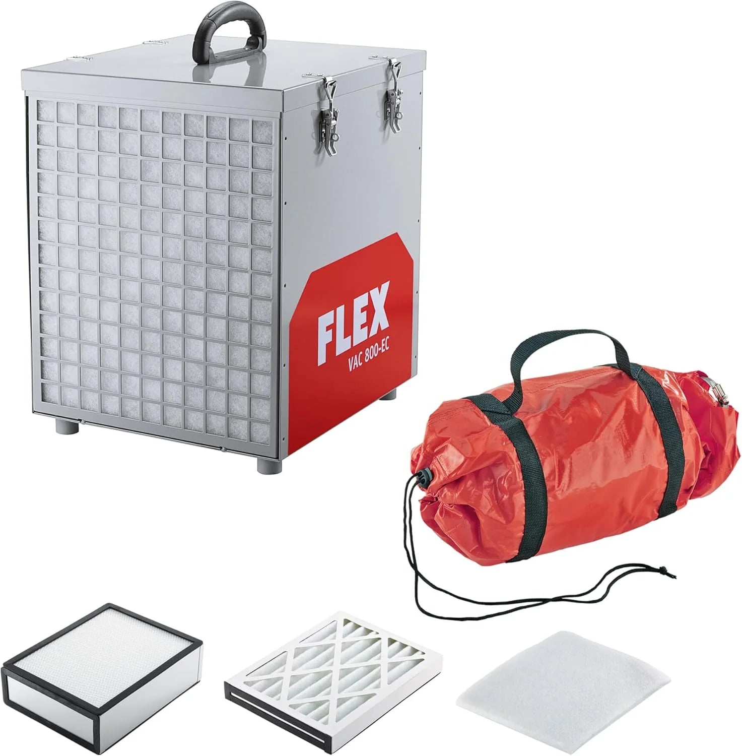 Flex Oczyszczacz powietrza VAC 800-EC Air Protect 14 zestaw (biały, czerwony, oczyszczacz powietrza, z filtrem HEPA-14, filtr kurzu, pył budowlany i renowacyjny, czyszczenie miejsca pracy, filtr