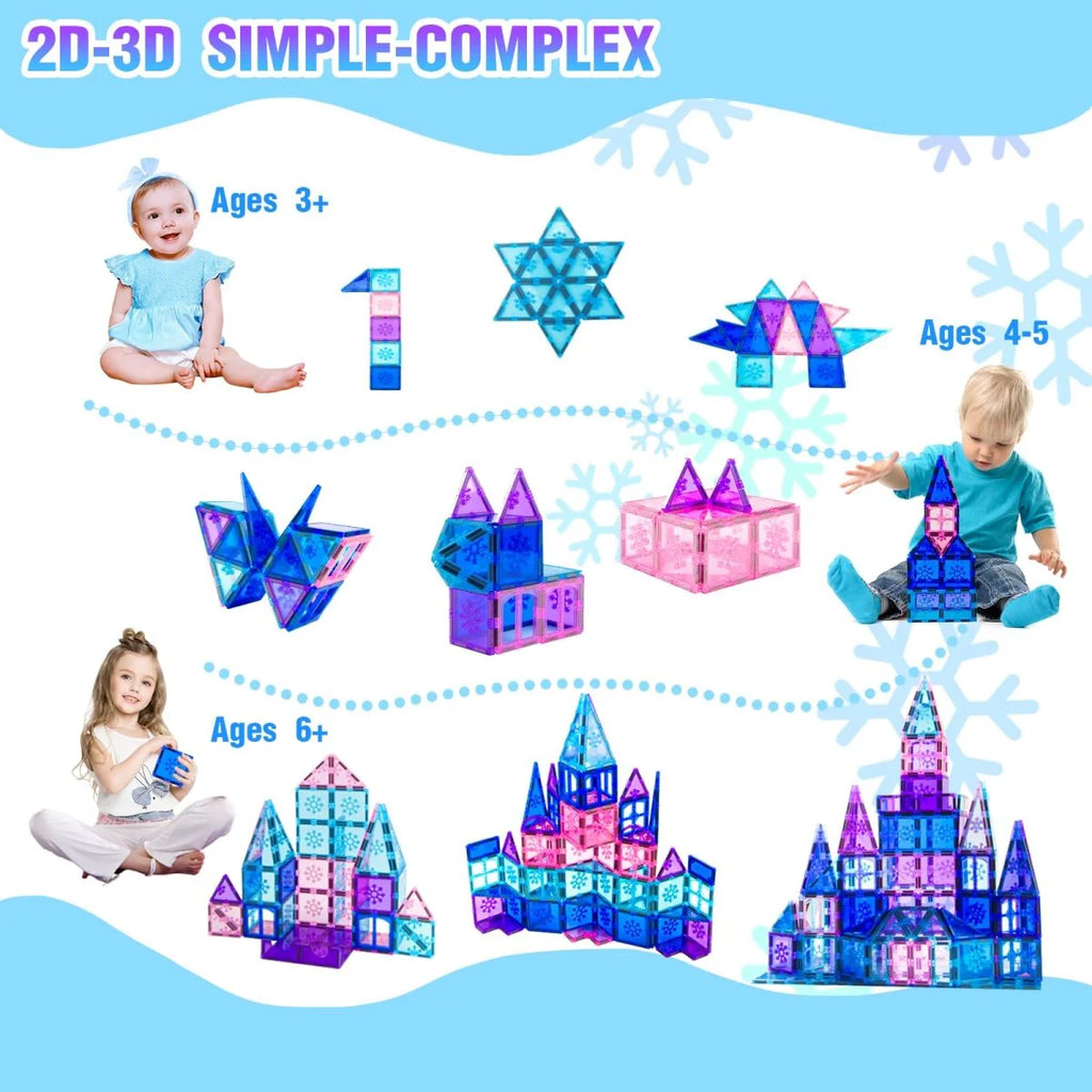 Magnetic Tiles Set 100PCS, Girls Building Blocks Toy 3D Castle