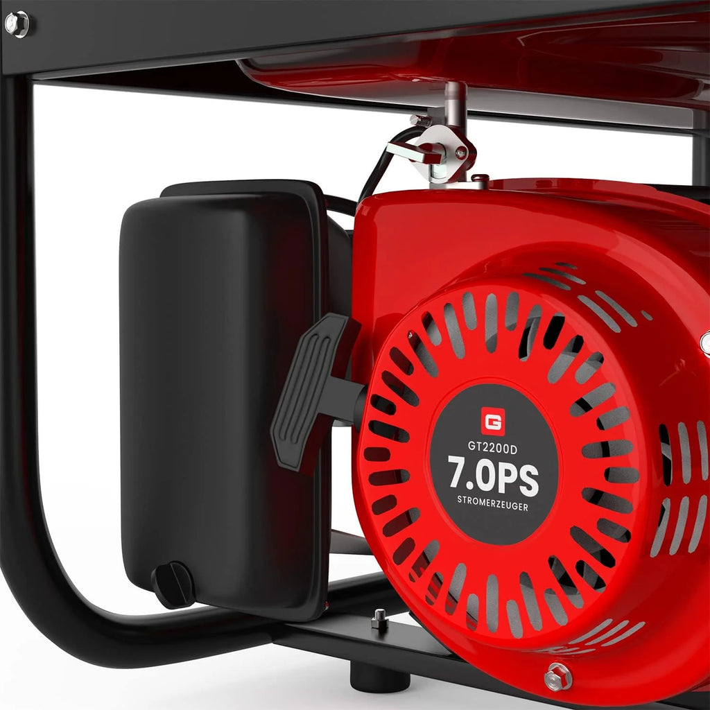 GENTOR generator prądu awaryjnego benzyna cichy 2200 Watt 7.0HP, generatory prądu 4-suwowy silnik benzynowy, 2x 230V, 1x 12V, pull-start, dla kempingu, na zewnątrz, warsztat, dom