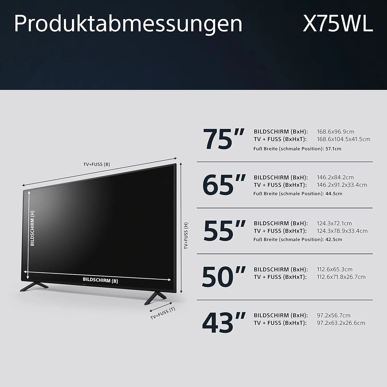 Sony BRAVIA KD-50X75WL, LED, 4K HDR, Google TV, ECO PACK, BRAVIA CORE, Narrow Bezel Design, model 2023