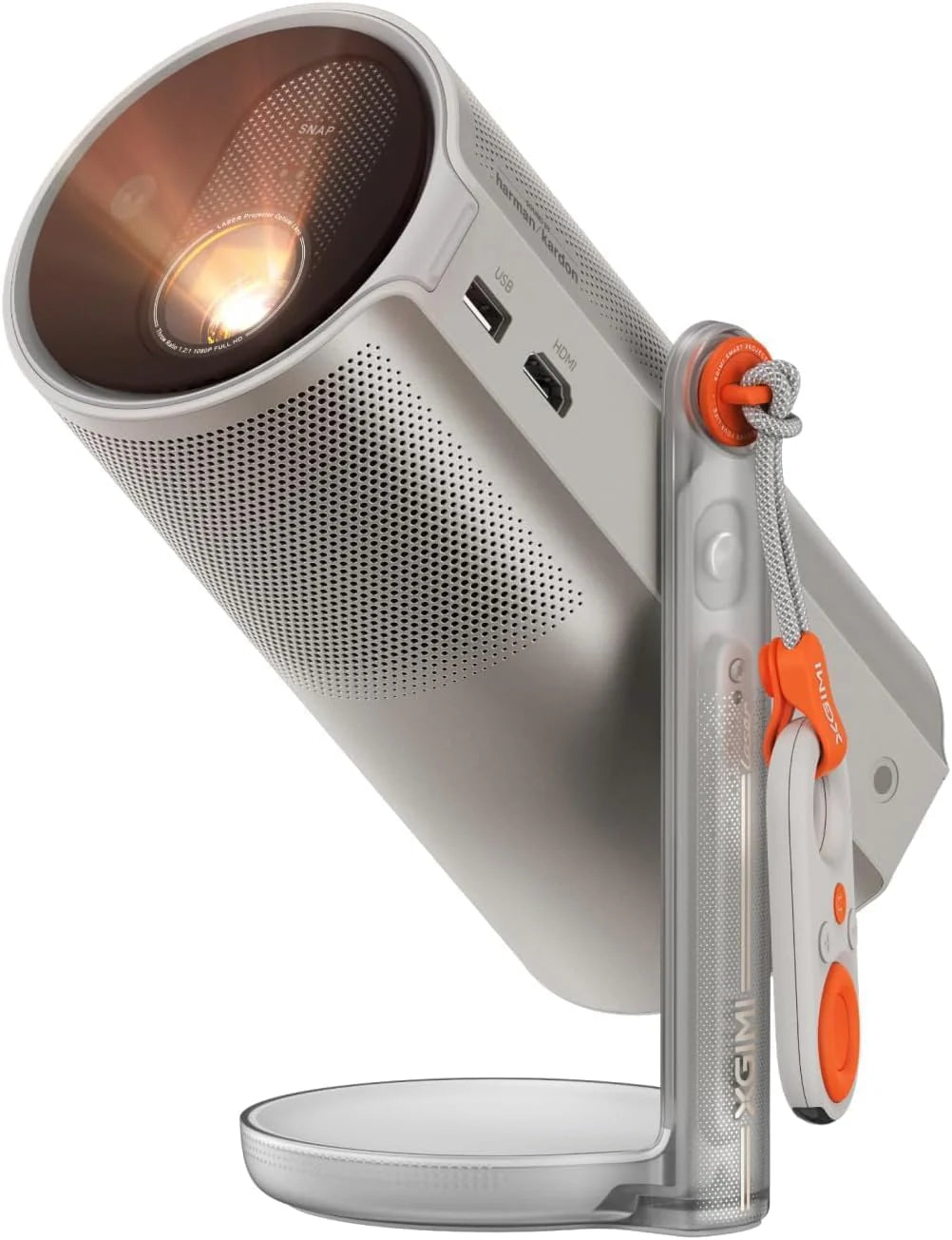 XGIMI MoGo 4 Laser Projektor Przenośny z 4 Filtrami, 550 Lumens ISO, Obrót 360°, Bateria Wbudowana, 2,5 Godziny Odtwarzania, Zintegrowany Google TV & Netflix, 2x6W Harman Kardon