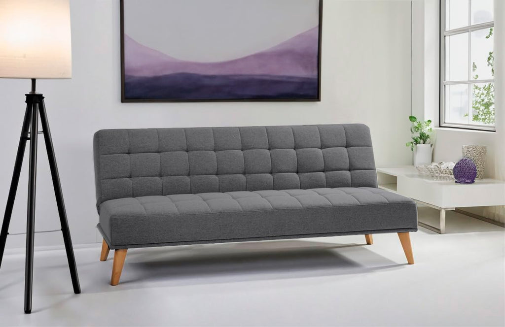 SHIITO | Model Versailles – Sofa rozkładana Click-Clack | Elegancja i wygoda spotykają się | Pikowane wykończenie w kolorze szarym | 189,5 x 88 x 89 cm