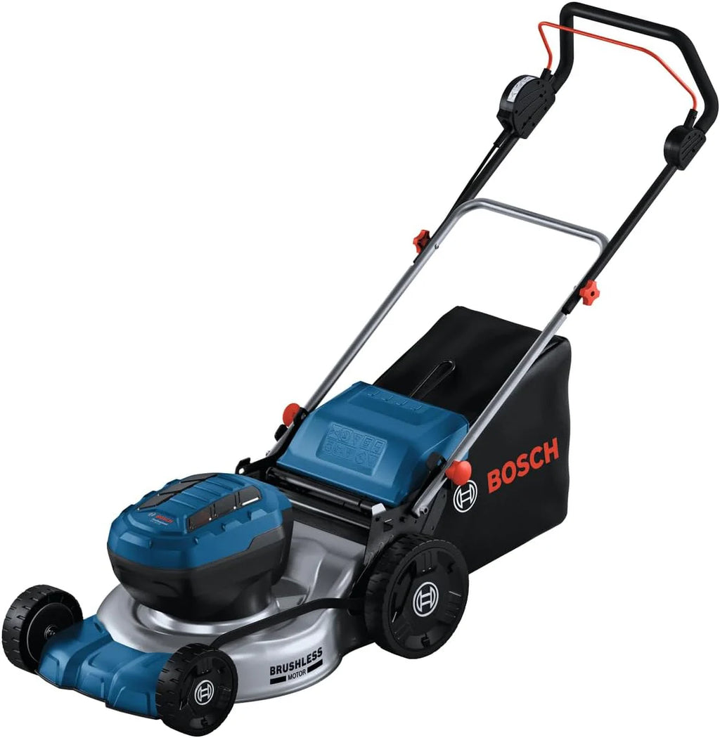 System profesjonalny 18 V firmy Bosch: kosiarka akum. GRA 18V2-46 (szer. cięcia: 46 cm, 6-stopniowa regulacja wys. cięcia, materiałowy worek na trawę 60 l, 2 klucze zapłonu, przystawka do mulczowania)