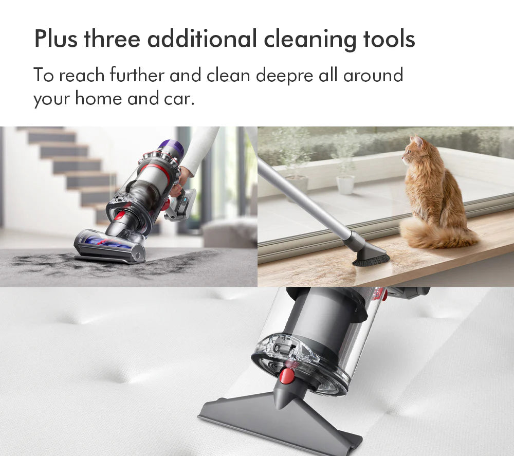 Odkurzacz pionowy bezprzewodowy Dyson V11 Extra z 2026 r. – do 60 minut pracy – wykończenie w kolorze niklu i czerwieni