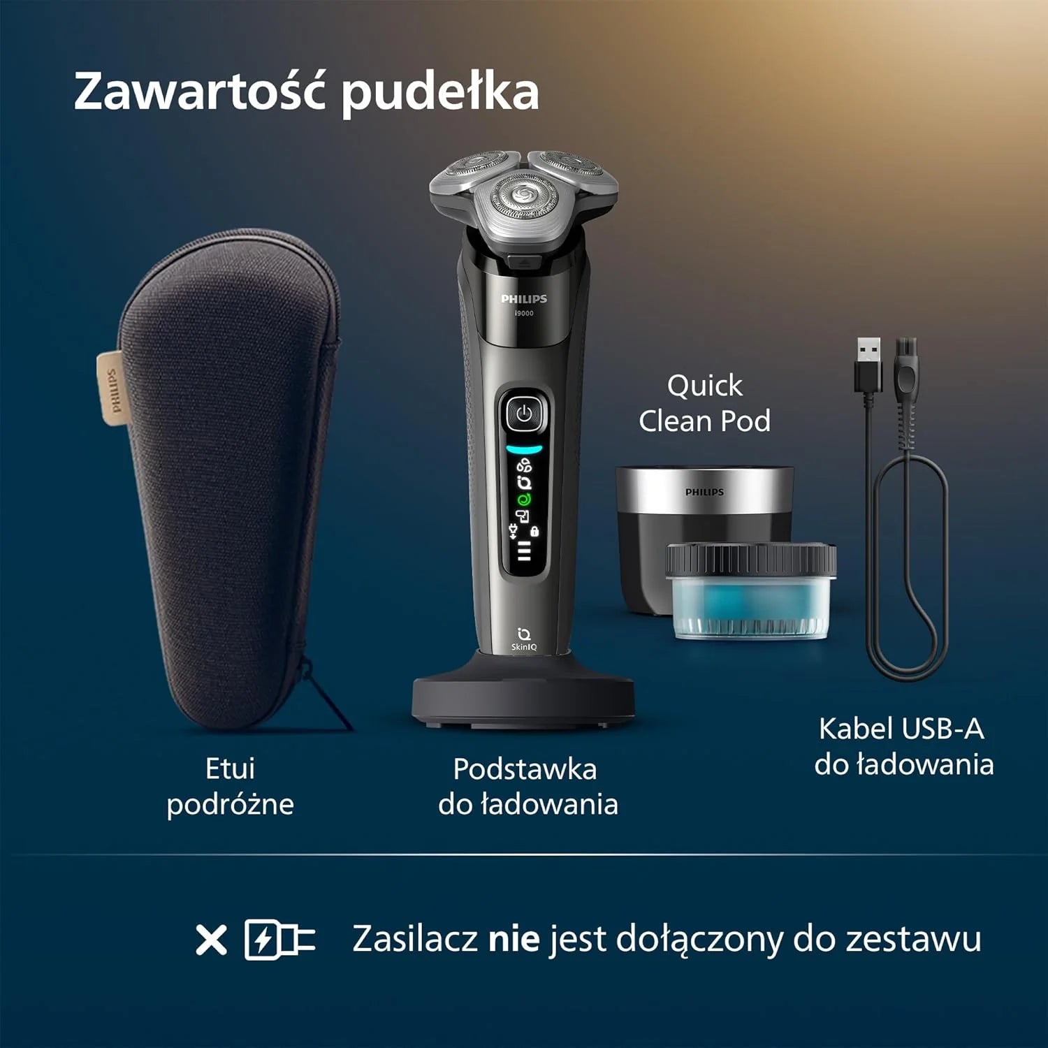 Philips Shaver i9000, golarka elektryczna do golenia na mokro i na sucho, z technologią Skin IQ, systemem Triple Lift & Cut, 360-obrotowymi podwójnymi precyzyjnymi ostrzami SteelPrecision, X9002/30