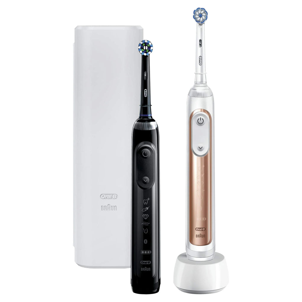 Oral-B Genius X 20900 elektryczna szczoteczka do zębów, dwupak, 6 trybów czyszczenia, Bluetooth, etui, prezent, różowe złoto