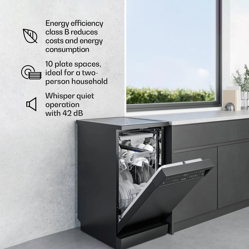 Klarstein Velaire zmywarka do naczyń 45 cm – półzintegrowana, 10 miejsc, 9 programów, 42 dB, klasa energetyczna B, AquaStop, zabezpieczenie przed dziećmi, częściowo zintegrowana zmywarka