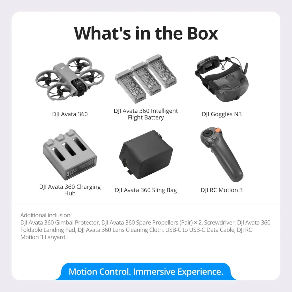 DJI Avata 360 Motion Fly More Combo, dron z obrazowaniem 8K 360° klasy 1-calowej, dron z kamerą 360° i osłoną śmigieł. Zawiera Goggles N3 i RC Motion 3 dla intuicyjnego sterowania ruchem i Easy ACRO.