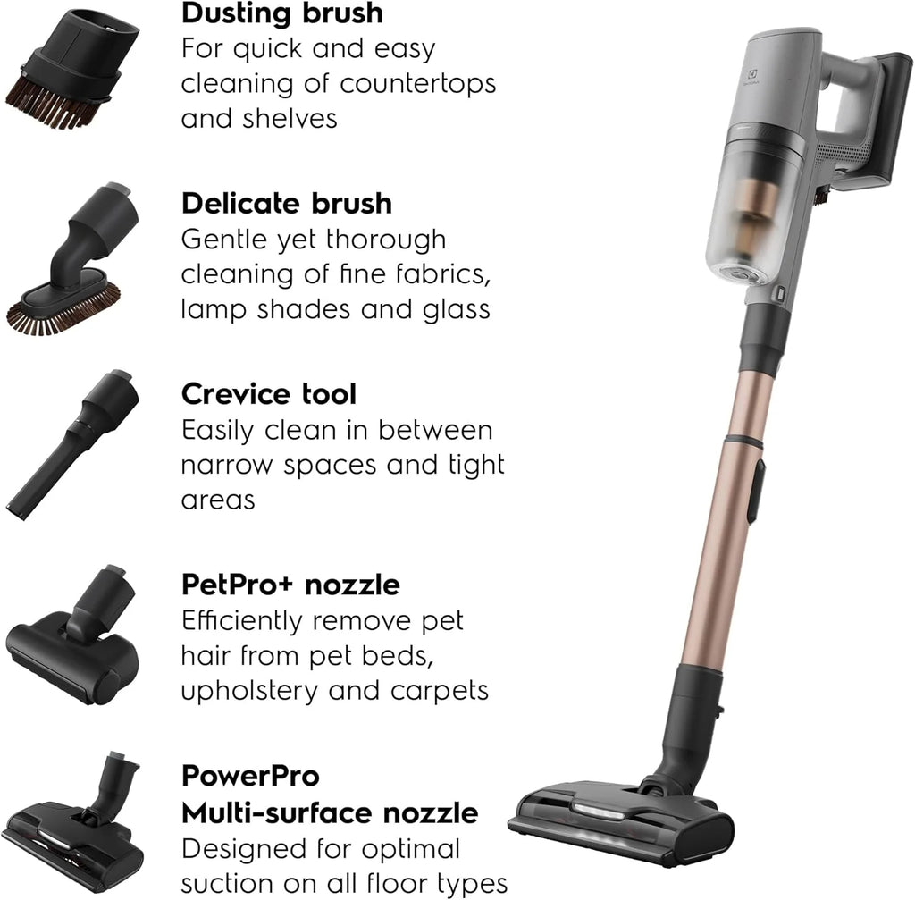 Electrolux Odkurzacz Bezprzewodowy Ultimate 800 EP82AB25UG, Dysza wielopowierzchniowa PowerPro, Ergonomiczna konstrukcja i tryb automatyczny na powierzchni, Czas pracy 90 minut, Miejska Szarość