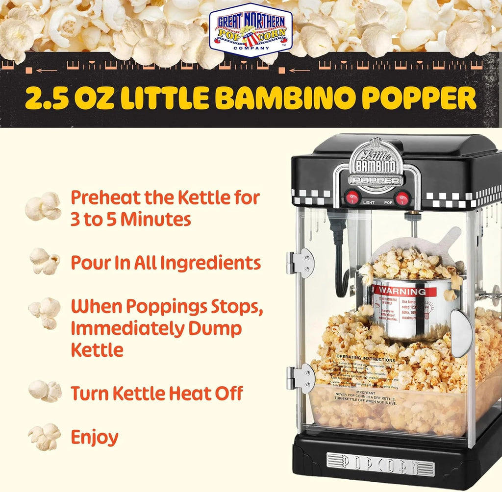 Little Bambino Maszyna do popcornu - 2,5 uncji stolik filmowy teatr popcorn popper ze stali nierdzewnej od Great Northern Popcorn (czarny)